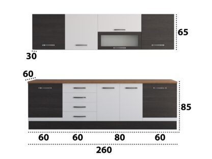 Bucatarie Alfa 260, cu vitrina, alb/wenge, blat termic nuc - imagine 8