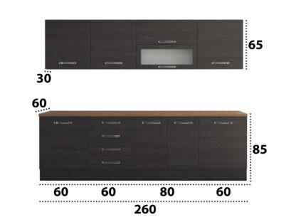 Bucatarie Alfa 260, cu vitrina, wenge, blat termic nuc - imagine 7