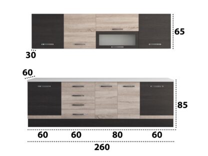 Bucatarie Alfa 260, cu vitrina, sonoma/wenge, blat termic alb - imagine 8