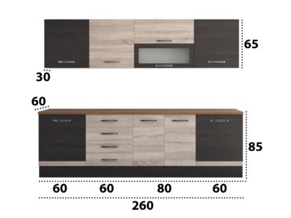 Bucatarie Alfa 260, cu vitrina, sonoma/wenge, blat termic nuc - imagine 8