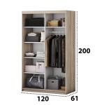 Dormitor Solano, Sonoma, Dulap 120 cm, Pat cu tablie tapitata negru 140×200 cm, 2 noptiere, comoda - imagine 6