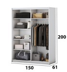 Dormitor Solano, Wenge, Dulap 150 cm, Alb, Pat cu tablie tapitata gri 160×200 cm, 2 noptiere, comoda - imagine 11