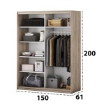 Dormitor Solano, Sonoma, Dulap 150 cm, Pat cu tablie tapitata gri 160×200 cm, 2 noptiere, comoda - imagine 5