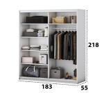 Dormitor Solano, Wenge, Dulap 183 cm, Alb, Pat cu tablie tapitata crem 160×200 cm, 2 noptiere, comoda - imagine 11