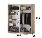 Dormitor Solano, Sonoma, Dulap 183 cm, Pat cu tablie tapitata gri 160×200 cm, 2 noptiere, comoda - imagine 5