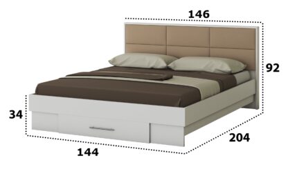 Dormitor Solano, Alb, Dulap 183 cm, Pat cu tablie tapitata camel 140x200 cm, 2 noptiere, comoda - imagine 5