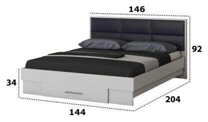 Dormitor Solano, Alb, Dulap 183 cm, Pat cu tablie tapitata negru 140x200 cm, 2 noptiere, comoda - imagine 5