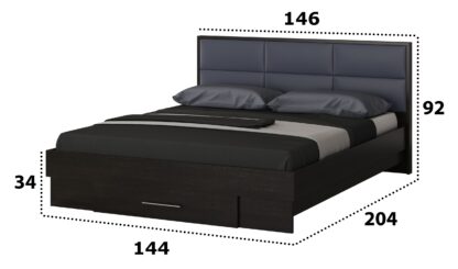 Dormitor Solano, Wenge, Dulap 120 cm, Alb, Pat cu tablie tapitata gri 140×200 cm, 2 noptiere, comoda - imagine 5
