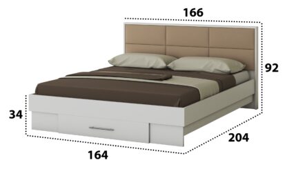 Dormitor Solano, Alb, Dulap 183 cm, Pat cu tablie tapitata camel 160x200 cm, 2 noptiere, comoda - imagine 5
