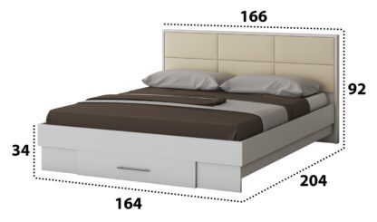 Dormitor Solano, Alb, Dulap 150 cm, Pat cu tablie tapitata crem 160×200 cm, 2 noptiere, comoda - imagine 5