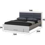 Dormitor Solano, Alb, Dulap 183 cm, Pat cu tablie tapitata gri 160×200 cm, 2 noptiere, comoda - imagine 4