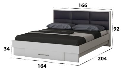 Dormitor Solano, Alb, Dulap 150 cm, Pat cu tablie tapitata negru 160x200 cm, 2 noptiere, comoda - imagine 4