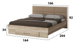Dormitor Solano, Sonoma, Dulap 150 cm, Pat cu tablie tapitata camel 160×200 cm, 2 noptiere, comoda - imagine 4