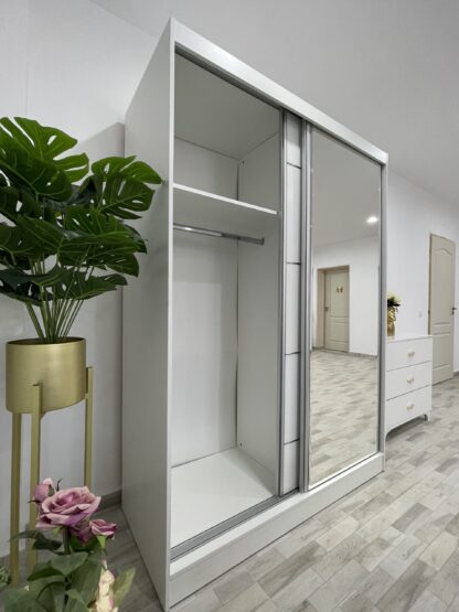Dormitor Praga, alb,160×200 cm, Dulap 150 cm, Pat 160 x 200 cm, 2 noptiere, comoda - imagine 7