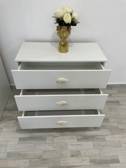 Dormitor Praga, alb,160×200 cm, Dulap 150 cm, Pat 160 x 200 cm, 2 noptiere, comoda - imagine 4