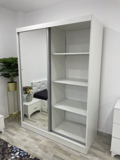 Dormitor Praga, alb,160×200 cm, Dulap 150 cm, Pat 160 x 200 cm, 2 noptiere, comoda - imagine 6