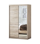 Dormitor Solano, Sonoma, Dulap 120 cm, Pat cu tablie tapitata negru 140×200 cm, 2 noptiere, comoda - imagine 5