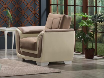 Fotoliu semi extensibil Sophia, 98x85x90 cm, culoare crem/maro (Neon 83), material stofa + piele ecologica - imagine 2