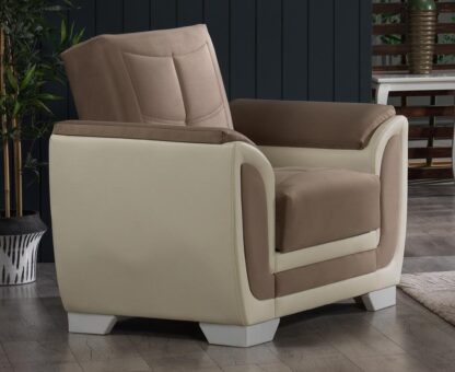 Fotoliu semi extensibil Sophia, 98x85x90 cm, culoare crem/maro (Neon 83), material stofa + piele ecologica