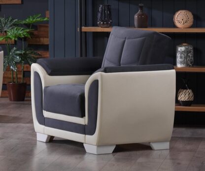 Fotoliu semi extensibil Sophia, 98x85x90 cm, culoare crem/turcoaz (Neon R2), material stofa + piele ecologica - imagine 2