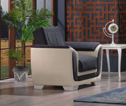 Fotoliu semi extensibil Sophia, 98x85x90 cm, culoare crem/turcoaz (Neon R2), material stofa + piele ecologica