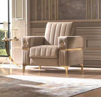 Fotoliu Tilda, 96x90x90 cm, culoare bej, material stofa