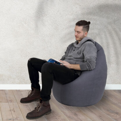 Fotoliu tip para Mara, Big Bean Bag, gri inchis, stofa D, 74 cm - imagine 7