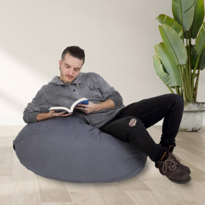Fotoliu tip para Mara, Big Bean Bag, gri inchis, stofa D, 74 cm - imagine 9