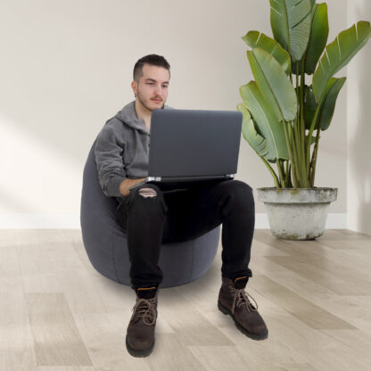 Fotoliu tip para Mara, Big Bean Bag, gri inchis, stofa D, 74 cm - imagine 11