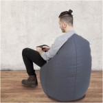 Fotoliu tip para Mara, Big Bean Bag, gri, stofa G, 74 cm - imagine 6