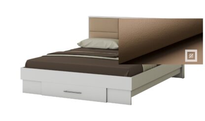 Dormitor Solano, Alb, Dulap 183 cm, Pat cu tablie tapitata camel 160x200 cm, 2 noptiere, comoda - imagine 4