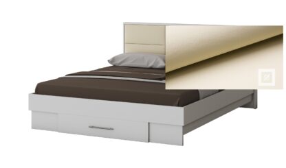 Dormitor Solano, Alb, Dulap 150 cm, Pat cu tablie tapitata crem 160×200 cm, 2 noptiere, comoda - imagine 3