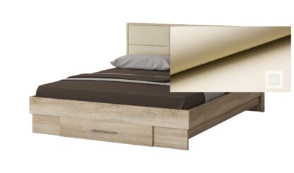 Dormitor Solano, Sonoma, Dulap 120 cm, Pat cu tablie tapitata crem 160×200 cm, 2 noptiere, comoda - imagine 3