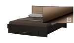 Dormitor Solano, Wenge, Dulap 183 cm, Alb, Pat cu tablie tapitata camel 140×200 cm, 2 noptiere, comoda - imagine 3