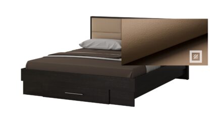 Dormitor Solano, Wenge, Dulap 120 cm, Alb, Pat cu tablie tapitata camel 160×200 cm, 2 noptiere, comoda - imagine 3
