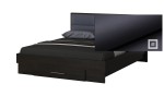 Dormitor Solano, Wenge, Dulap 183 cm, Alb, Pat cu tablie tapitata gri 140×200 cm, 2 noptiere, comoda - imagine 3