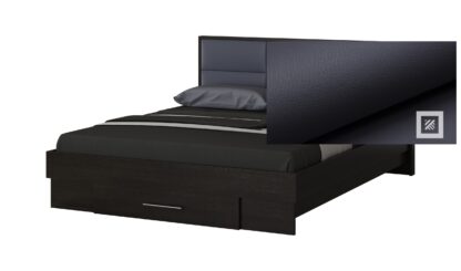 Dormitor Solano, Wenge, Dulap 120 cm, Alb, Pat cu tablie tapitata gri 140×200 cm, 2 noptiere, comoda - imagine 3