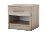 Dormitor Solano, Sonoma, Dulap 120 cm, Pat cu tablie tapitata gri 160×200 cm, 2 noptiere, comoda - imagine 2