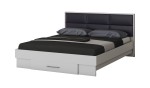 Dormitor Solano, Alb, Dulap 183 cm, Pat cu tablie tapitata negru 160x200 cm, 2 noptiere, comoda - imagine 2