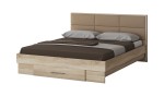 Dormitor Solano, Sonoma, Dulap 150 cm, Pat cu tablie tapitata camel 160×200 cm, 2 noptiere, comoda - imagine 2