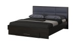 Dormitor Solano, Wenge, Dulap 183 cm, Alb, Pat cu tablie tapitata gri 140×200 cm, 2 noptiere, comoda - imagine 2