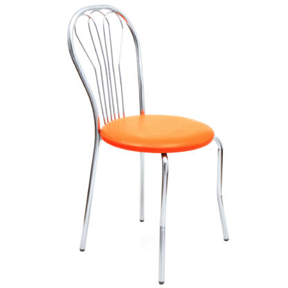 Scaun Vanessa, portocaliu, piele ecologica, cadru cromat, 40x86x48 cm