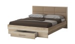 Dormitor Solano, Sonoma, Dulap 150 cm, Pat cu tablie tapitata camel 160×200 cm, 2 noptiere, comoda - imagine 5