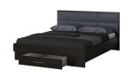 Dormitor Solano, Wenge, Dulap 183 cm, Alb, Pat cu tablie tapitata gri 140×200 cm, 2 noptiere, comoda - imagine 4