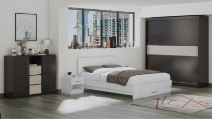 Set Dormitor Dome 1-20, Wenge/Alb, Dulap 200 cm, Pat 160×200 cm, 2 noptiere, comoda - imagine 2