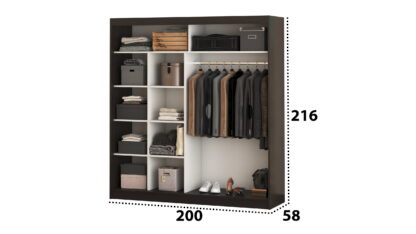Set Dormitor Dome 1-20, Wenge/Alb, Dulap 200 cm, Pat 160×200 cm, 2 noptiere, comoda - imagine 6
