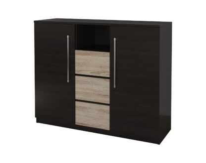 Set Dormitor Dome 1-20, Wenge/Alb, Dulap 200 cm, Pat 160×200 cm, 2 noptiere, comoda - imagine 7