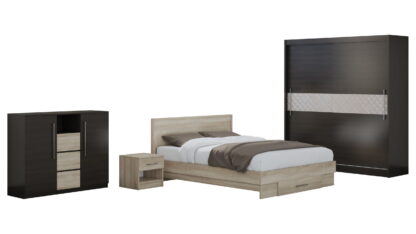 Set Dormitor Dome 1-20, Wenge/Sonoma, Dulap 200 cm, Pat 160×200 cm, 2 noptiere, comoda