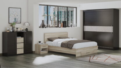 Set Dormitor Dome 1-20, Wenge/Sonoma, Dulap 200 cm, Pat 160×200 cm, 2 noptiere, comoda - imagine 9