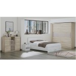 Set Dormitor Dome 3-20, Sonoma/Alb, Dulap 200 cm, Pat 160×200 cm, 2 noptiere, comoda - imagine 2